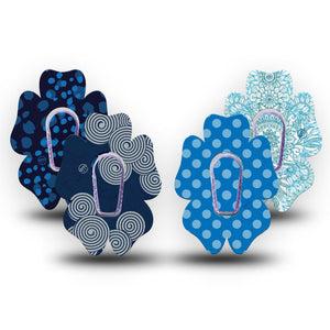 ExpressionMed Barbie Splash Variety Pack Dexcom G6 Flower Shape Tape, 4-Pack Tape and 4-Pack Stickers Variety Navy and Light Blues, Adhesive Patch Continuous Glucose Monitor Design