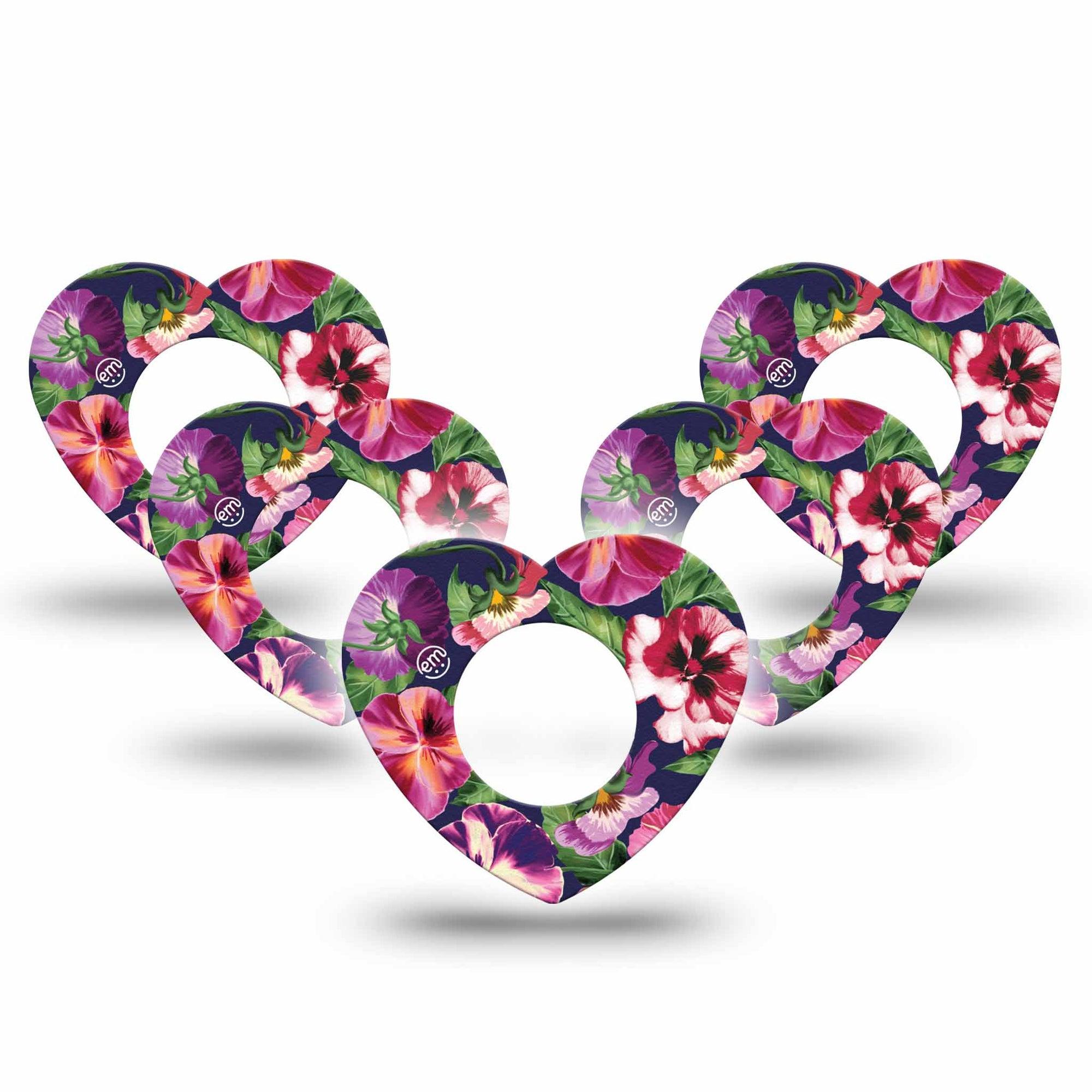 ExpressionMed Flower Girl Pansies Freestyle Libre 2 Heart Shape Tape, Abbott Lingo,  5-Pack Tape Shades of Pink Purple Pansy, Adhesive Patch CGM Design