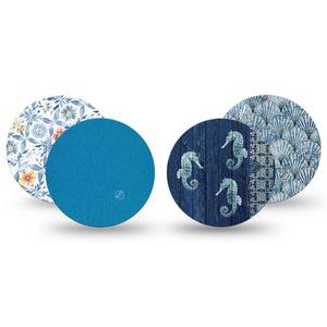 ExpressionMed Seascape Freestyle Libre, Libre 2 Plus, and Abbott Lingo OverPatch, 4-Pack Tape coastal sea creature pattern Fixing Ring Patch for Continuous Glucose Monitor