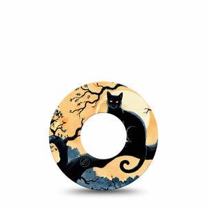 ExpressionMed Spooky Black Cat Freestyle Libre and Libre 2 Plus Tape, Abbott Lingo, Single Tape Night Sky Black Cat, Fixing Ring Tape Continuous Glucose Monitor Design