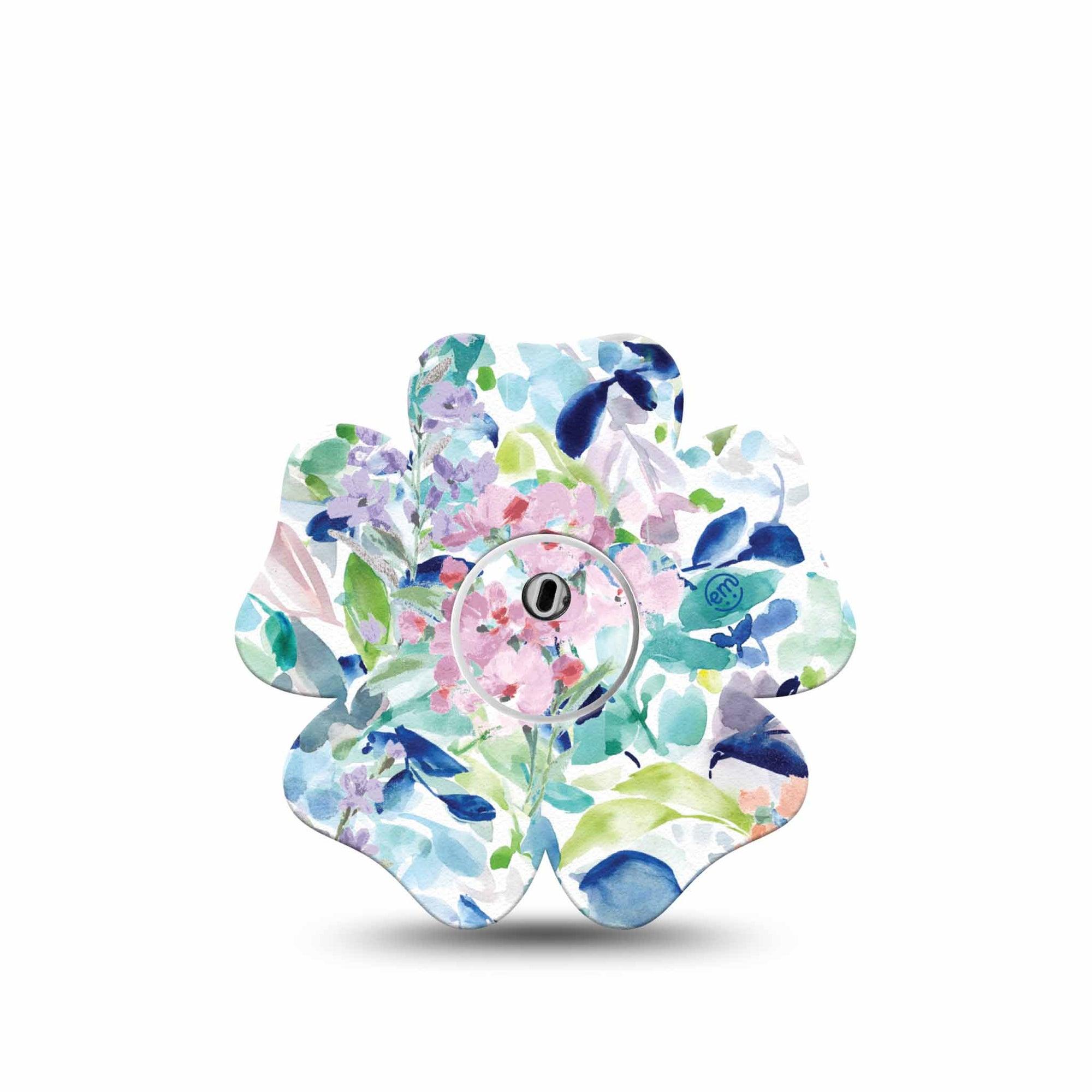 ExpressionMed Subdued Tropics Freestyle Libre 3 Flower Shape Tape Single Tape and Single Sticker Blue Palette Floral Mural Plaster CGM Design