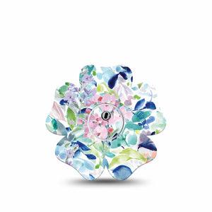 ExpressionMed Subdued Tropics Freestyle Libre 3 Flower Shape Tape Single Tape and Single Sticker Blue Palette Floral Mural Plaster CGM Design