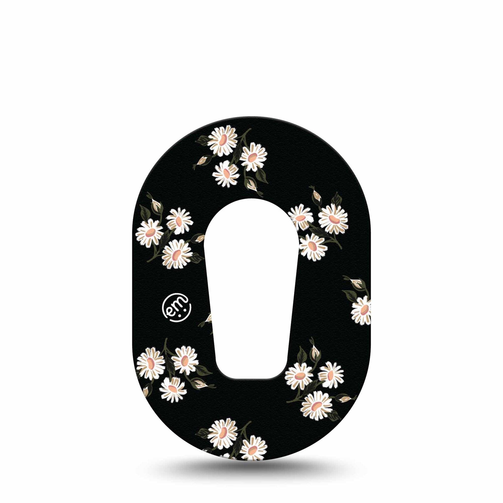 ExpressionMed Black Daisies Dexcom G6 Mini Tape Single Tape Small White Daisies, Adhesive Tape CGM Design