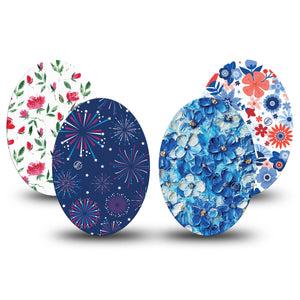 ExpressionMed Red, White & Bloom Variety Pack Medtronic Guardian Enlite Universal Oval 4-Pack  Tape Variety Red White Cute Flowers, Plaster CGM Design