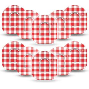ExpressionMed Red Gingham Omnipod, 10-Pack Tape + 10-Pack Sticker Red plaid Overlay Patch For Insulin Pump