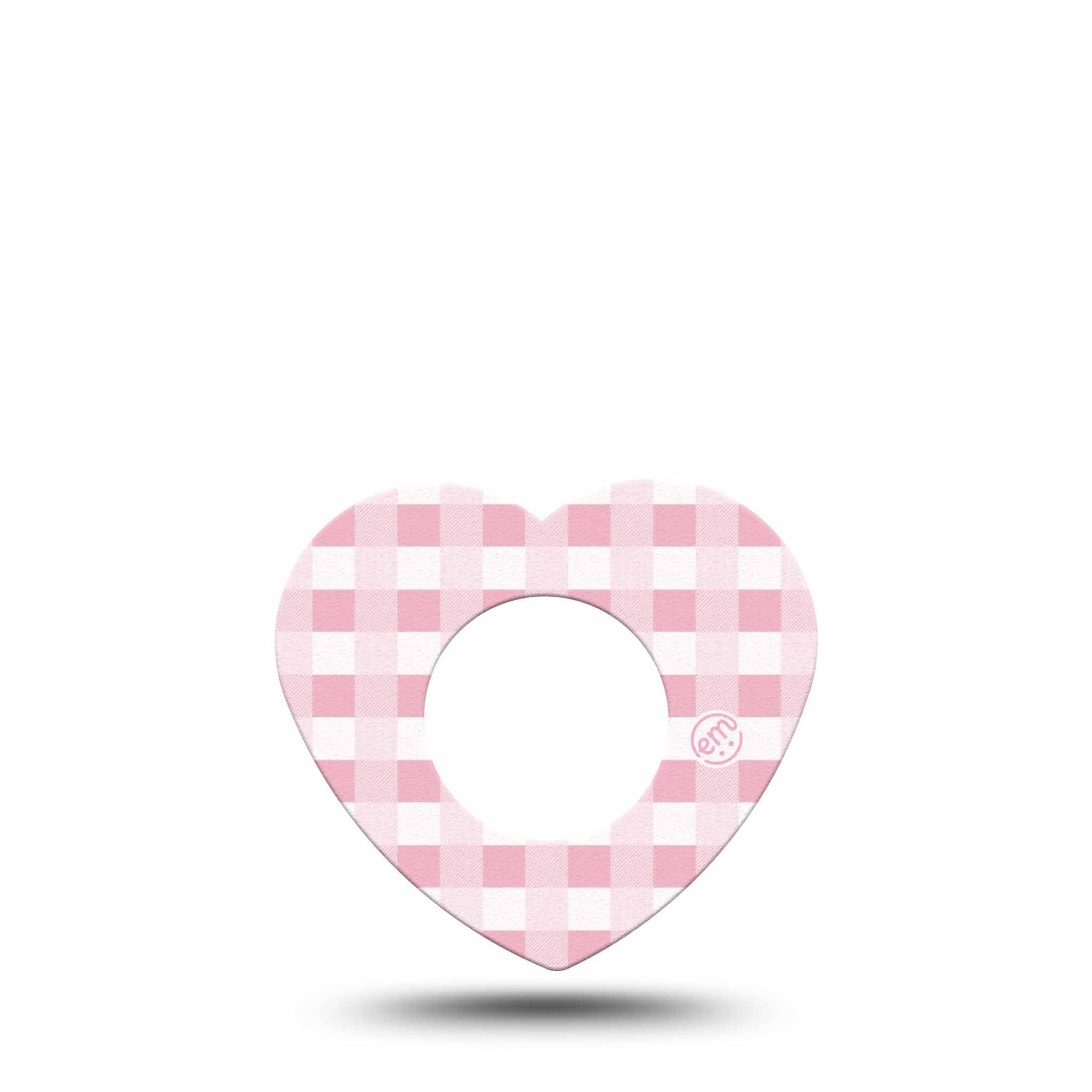 ExpressionMed Pink Gingham Freestyle Libre 2 and Libre 2 Plus Heart Shape Tape, Abbott Lingo,  Single Tape Classic Gingham, Adhesive Patch CGM Design