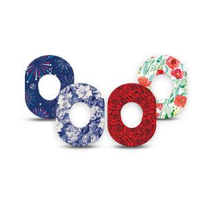ExpressionMed Heritage Floral Dexcom G7 and Dexcom Stelo Glucose Biosensor System Mini, 4-Pack Tape timeless botanical style Fixing Ring Patch for Continuous Glucose Monitor