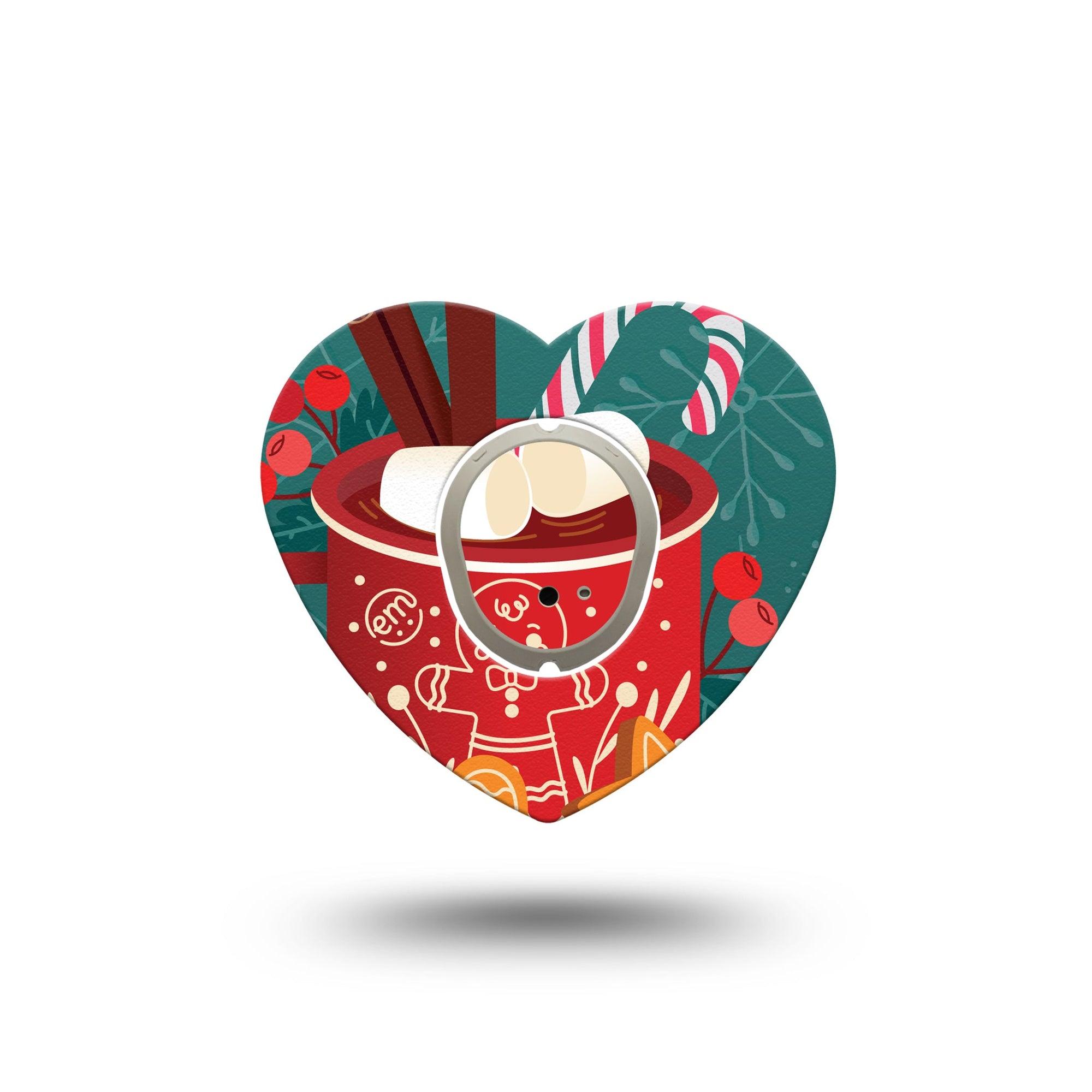 ExpressionMed Hot Chocolate Dexcom G7 Heart Shape Tape, Dexcom Stelo Glucose Biosensor System, Single Tape and Single Sticker Hot Chocolate with Christmas Marshmallows, Overlay Patch CGM Design