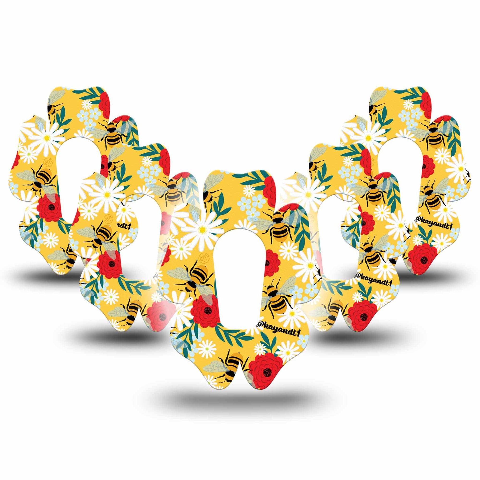 ExpressionMed Bees and Flowers Dexcom G6 Flower Shape Tape 5-Pack Tape Garden Blooms Adhesive Patch Continuous Glucose Monitor Design