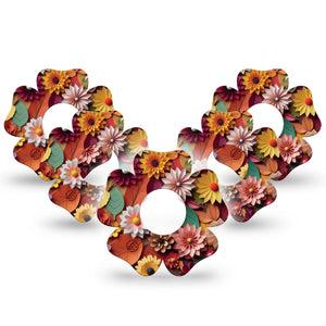 ExpressionMed 3D Floral Infusion Set Flower Shape Tape 10-Pack Fall Inspired 3D Art, Plaster Continuous Glucose Monitor Design