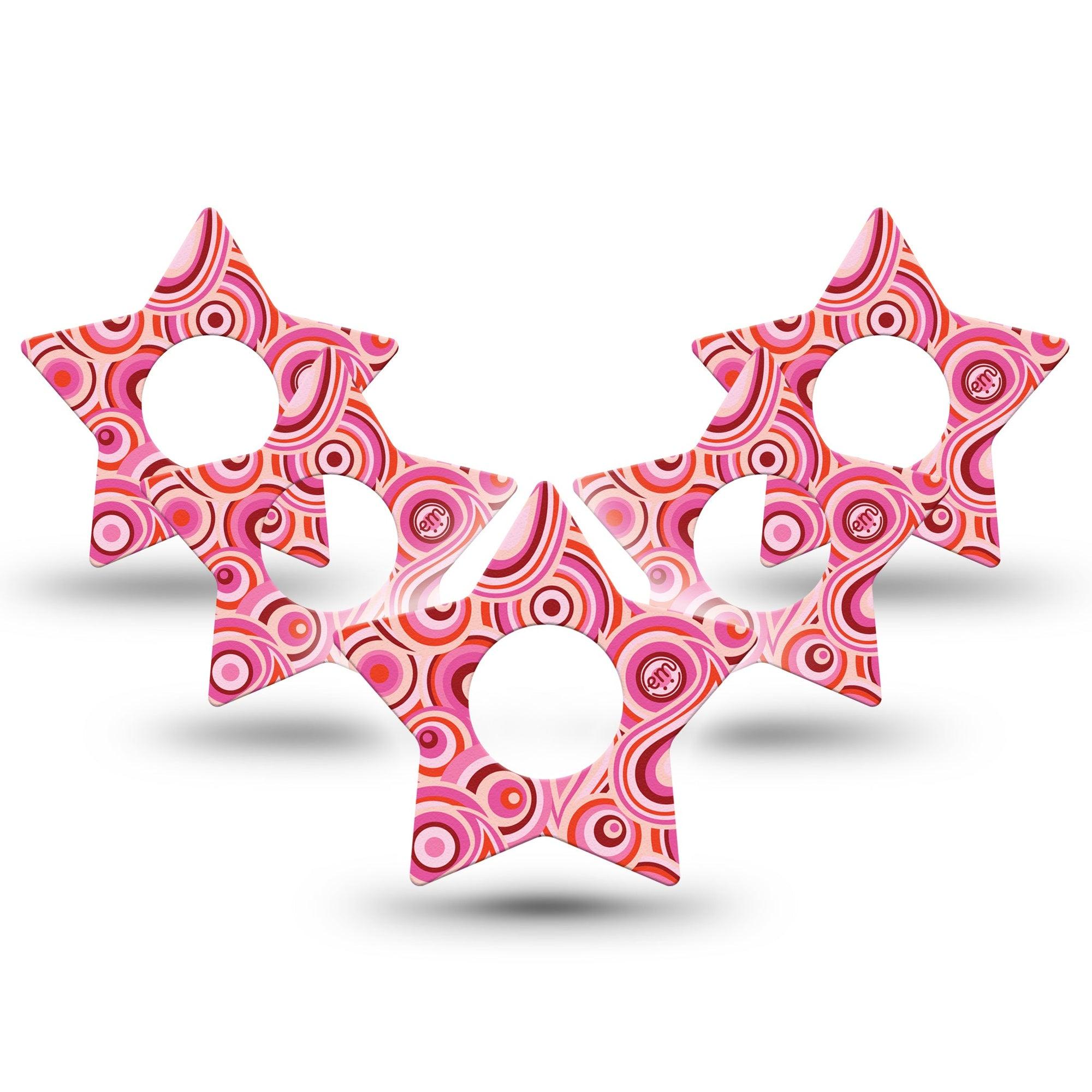 ExpressionMed BB Pink Party Infusion Set Star Shape Tape 10-Pack Ornamental Textile Inspired Fixing Ring Patch Continuous Glucose Monitor Design