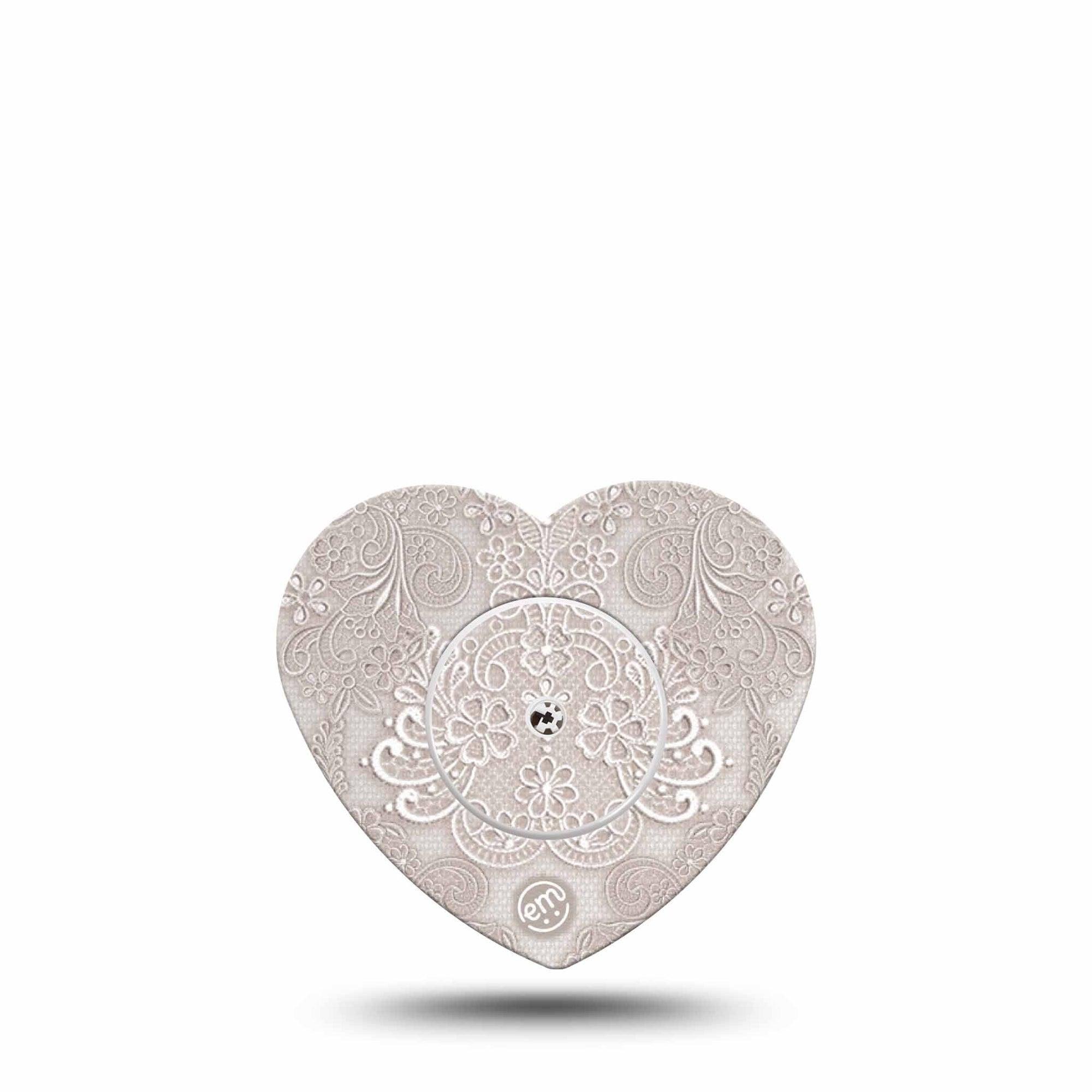 ExpressionMed Vintage Lace Freestyle Libre 2 and Libre 2 Plus Heart Shape Tape, Abbott Lingo, Single Tape and Single Sticker Soft Patterns, Adhesive Patch CGM Design