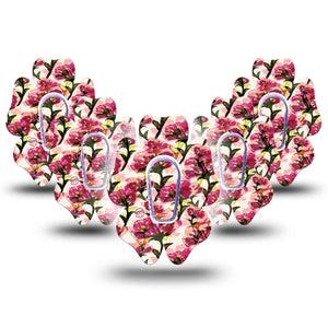 ExpressionMed Maroon Flowers Dexcom G6 Flower Shape Tape, 5-Pack Tape and 5-Pack Sticker Red Flowers With Stems, Adhesive Patch Continuous Glucose Monitor Design