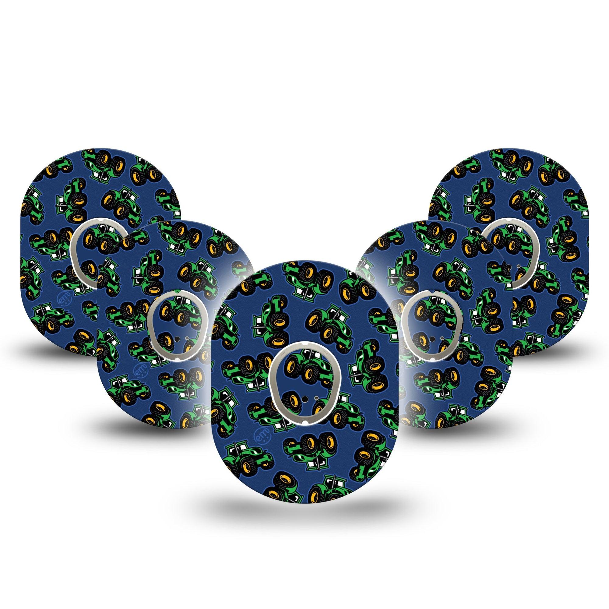 ExpressionMed Tractors Dexcom G7 Tape, Dexcom Stelo Glucose Biosensor System, 5-Pack Tape and 5-Pack Sticker Tractor Truck, Overlay Tape CGM Design