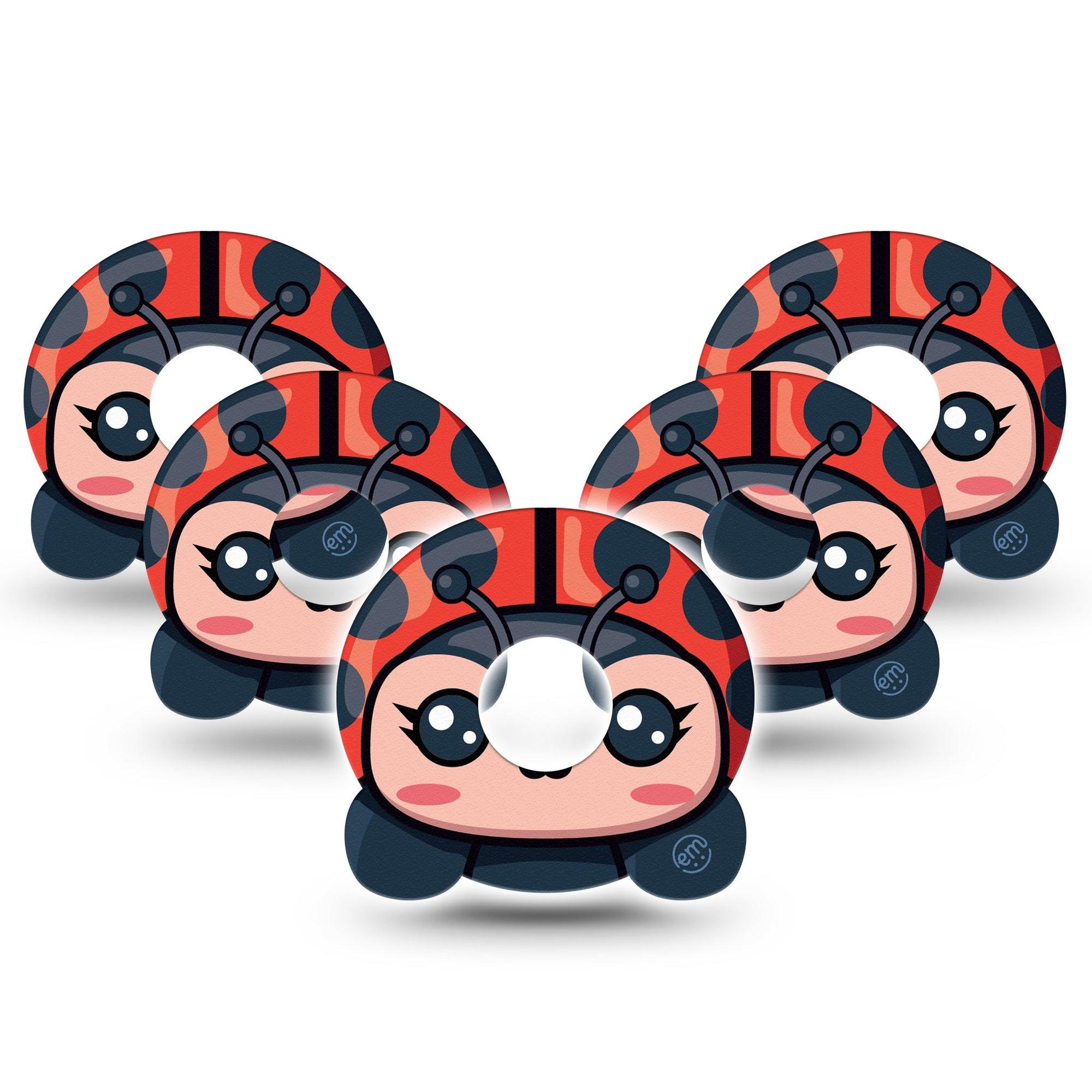 ExpressionMed Lady Bug Freestyle Libre 3 Cute Shape Tape 5-Pack Tape Adorable Zoopals Ladybug, Overlay Tape Continuous Glucose Monitor Design