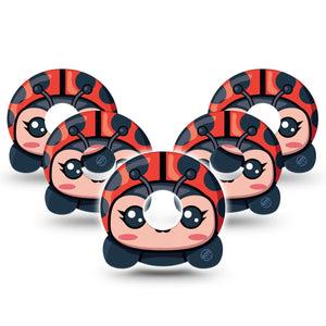 ExpressionMed Lady Bug Freestyle Libre 3 Cute Shape Tape 5-Pack Tape Adorable Zoopals Ladybug, Overlay Tape Continuous Glucose Monitor Design