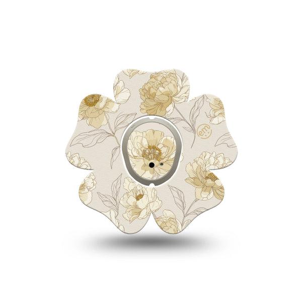 ExpressionMed Sketched Peonies Dexcom G7 and Dexcom Stelo Glucose Biosensor System Flower, Single Tape and Single Sticker Floral linework pattern Patch for CGM