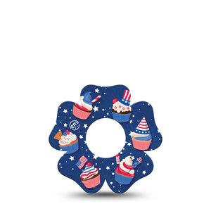 ExpressionMed Patriotic Cupcakes Infusion Set Flower Shape Tape 5-Pack Tape Blue Cupcakes, Plaster Continuous Glucose Monitor Design