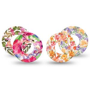 ExpressionMed Blooming Radiance Variety Pack Freestyle Libre and Libre 2 Plus Tape, Abbott Lingo, 4-Pack Tape Variety Orange Pink Flowers, Fixing Ring Tape Continuous Glucose Monitor Design