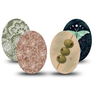 ExpressionMed Olive Grove Medtronic Guardian Enlite Universal Oval, 4-Pack Tape Olive henna florals Best Covers for CGM