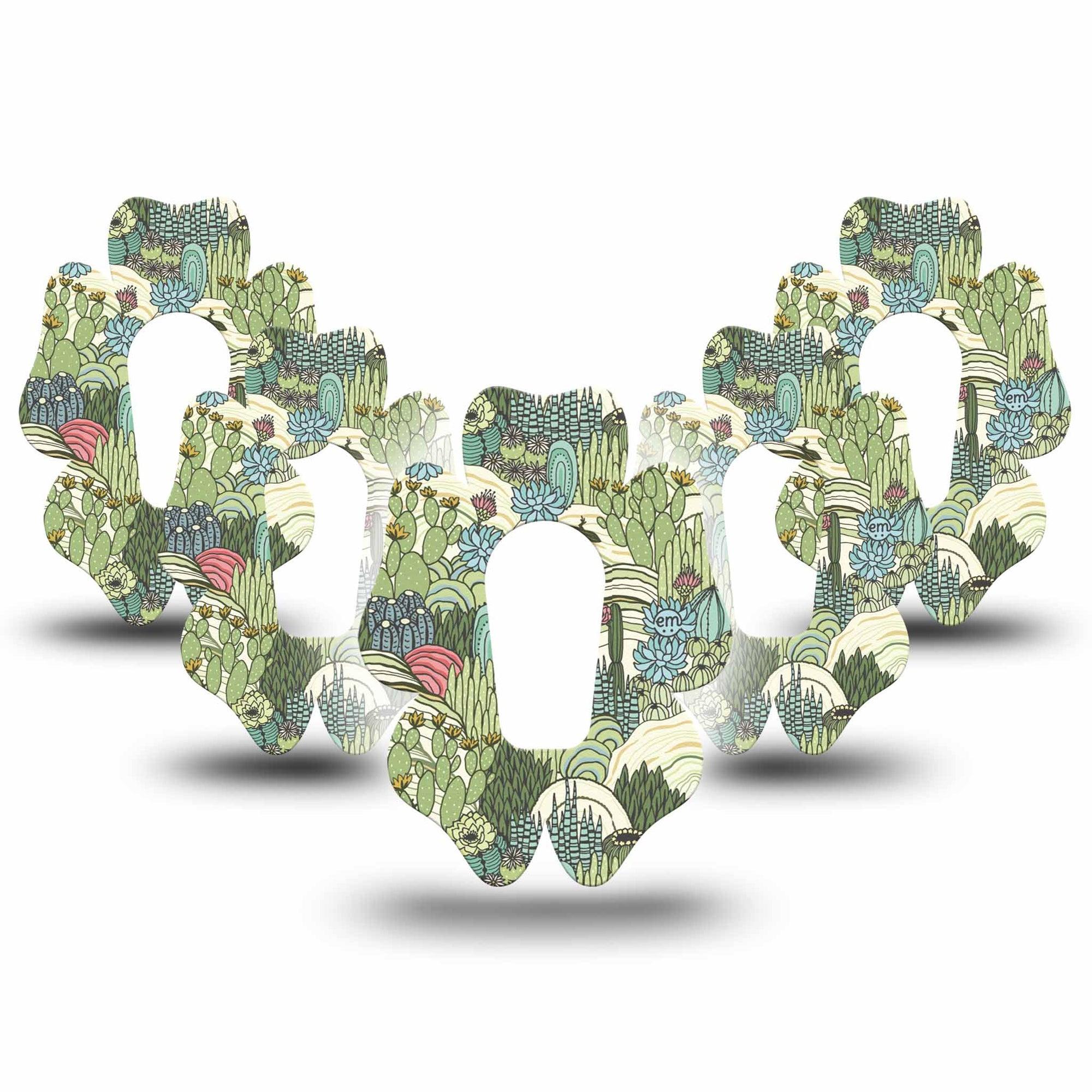 ExpressionMed Cactus Dexcom G6 Flower Shape Tape 5-Pack Tape Bright Pastel Cactus Garden, Adhesive Patch Continuous Glucose Monitor Design