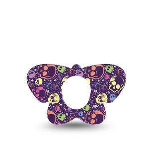 ExpressionMed Neon Skulls Dexcom G7 Butterfly Shape Tape, Dexcom Stelo Glucose Biosensor System, Single Tape Glowing Neon Skulls Inspired, Adhesive Tape CGM Design