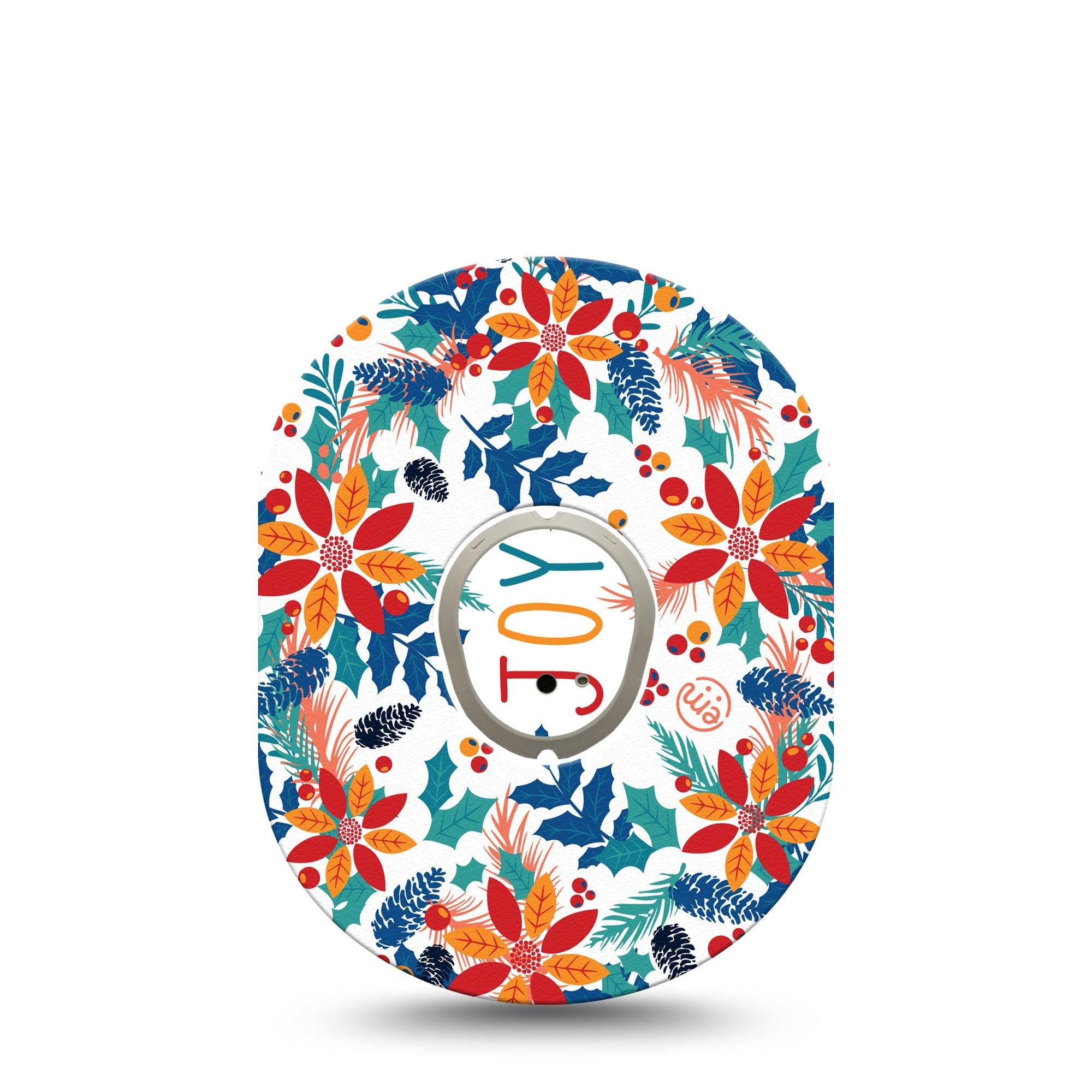ExpressionMed Joyful Wreath Dexcom G7 Sticker and Tape, Dexcom Stelo Glucose Biosensor System,  Bright Happy Wreath, Vinyl Sticker and Tape Pairing Continuous Glucose Monitor Design