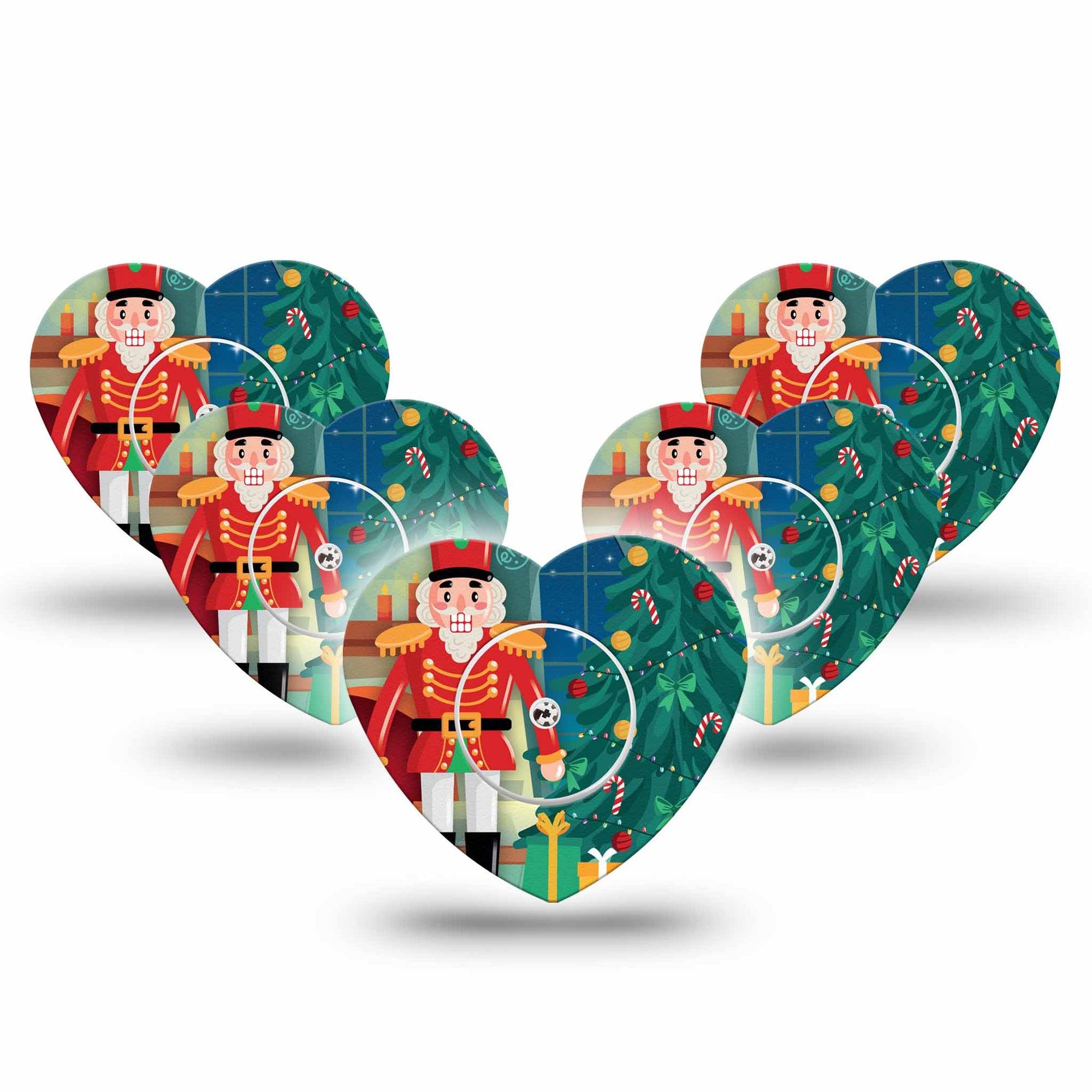 ExpressionMed Nutcracker Freestyle Libre 2 Heart Shape Tape, Abbott Lingo, 5-Pack Tape and 5-Pack Sticker Holiday Theme Toy Soldier, Adhesive Patch CGM Design