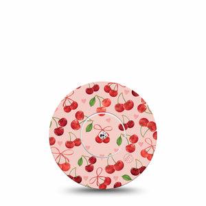 ExpressionMed Cherries Freestyle Libre and Libre 2 Plus Tape, Abbott Lingo, Single Tape and Single Sticker Red Pink Cherry Print, Fixing Ring Tape Continuous Glucose Monitor Design