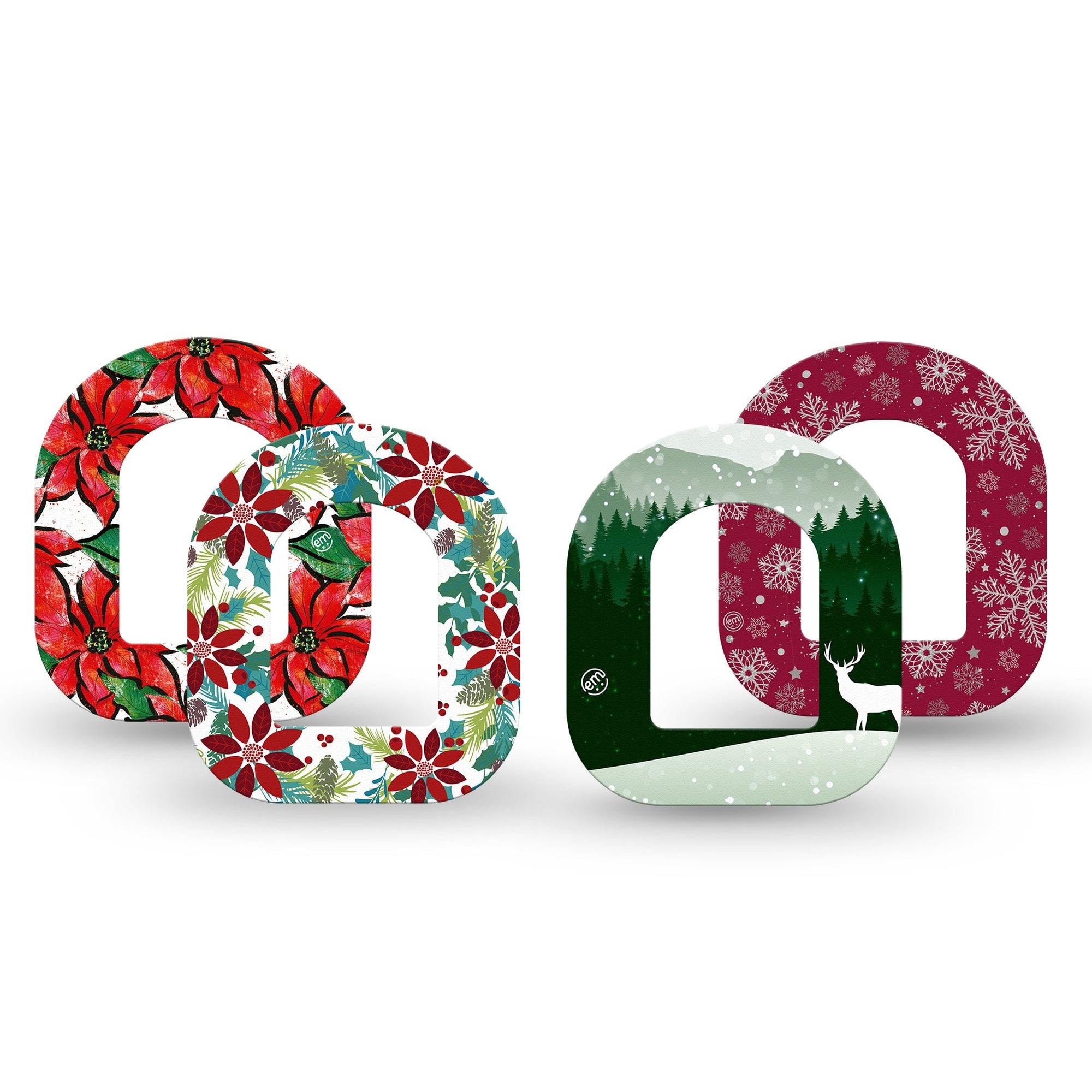 ExpressionMed Winter Variety Pack Omnipod Mini Tape 4-Pack Tape Variety Holiday Red And Green Style, Adhesive Tape Pump Design