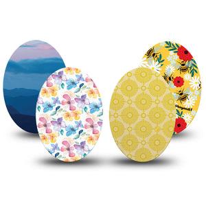 ExpressionMed Summer Brights Medtronic Guardian Enlite Universal Oval, 4-Pack Tape Spring skies and blossoms Best Covers for CGM
