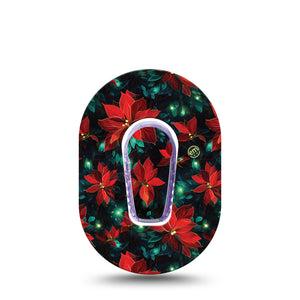 ExpressionMed Christmas Floral Dexcom G6 Mini Tape, Single Tape and Single Sticker Red Christmas Florals, Adhesive Tape CGM Design