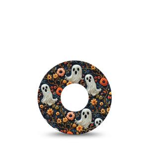 ExpressionMed Embroidered Ghost Infusion Set Tape, 5-Pack Tape Orange Florals and Ghouls, Overlay Patch Continuous Glucose Monitor Design