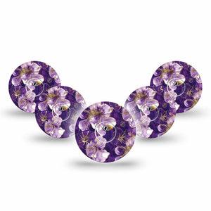 ExpressionMed Plum Gold Freestyle Libre 3 and Libre 3 Plus, 5-Pack Tape and 5-Pack Sticker Royal florals Sensor Cover for CGM