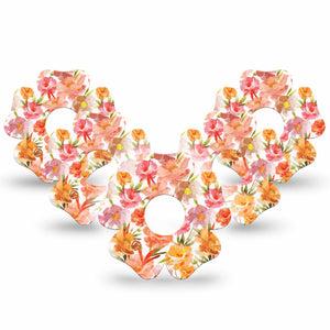 ExpressionMed Peach Dusk Freestyle Libre 3 and Libre 3 Plus Flower Shape Tape, 5-Pack Tape Cloudy Orange Flowers, Overlay Tape CGM Design