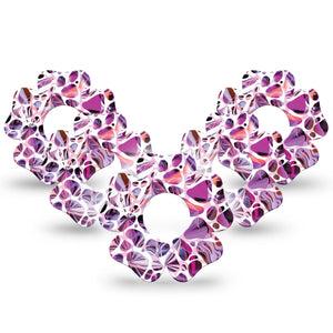 ExpressionMed Purple Pebbles Infusion Set Flower Shape Tape 10-Pack Tape Violet Rocks, Plaster Continuous Glucose Monitor Design