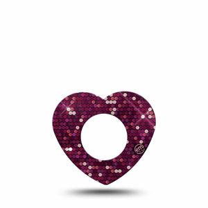 ExpressionMed Pink Sequins Freestyle Libre 2 and Libre 2 Plus Heart Shape Tape, Abbott Lingo,  Single Tape Sequin Shine, Adhesive Patch CGM Design