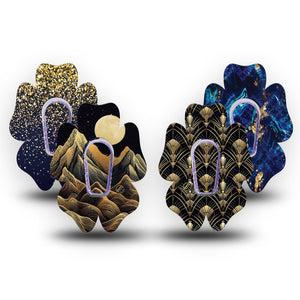 ExpressionMed Midnight Majesty Variety  Pack Dexcom G6 Flower, 4-Pack Tape and 4-Pack Sticker Variety Gold black navy Adhesive Tape for CGM