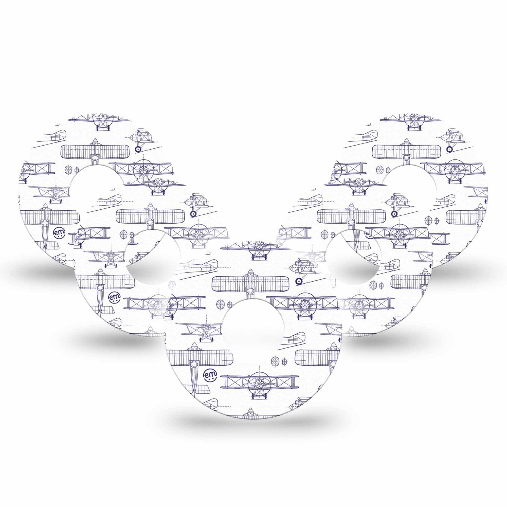 ExpressionMed Airplane Freestyle Libre 3 and Libre 3 Plus Tape, 5-Pack Tape Navy Stenciled Planes, Adhesive Tape Continuous Glucose Monitor Design