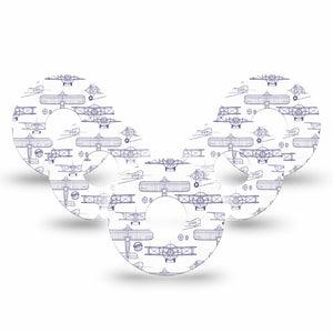 ExpressionMed Airplane Freestyle Libre 3 and Libre 3 Plus Tape, 5-Pack Tape Navy Stenciled Planes, Adhesive Tape Continuous Glucose Monitor Design