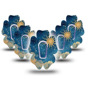 ExpressionMed Mystic Skies Dexcom G6 Flower, 5-Pack Tape and 5-Pack Sticker Blue night sky Fixing Ring Patch for Continuous Glucose Monitor