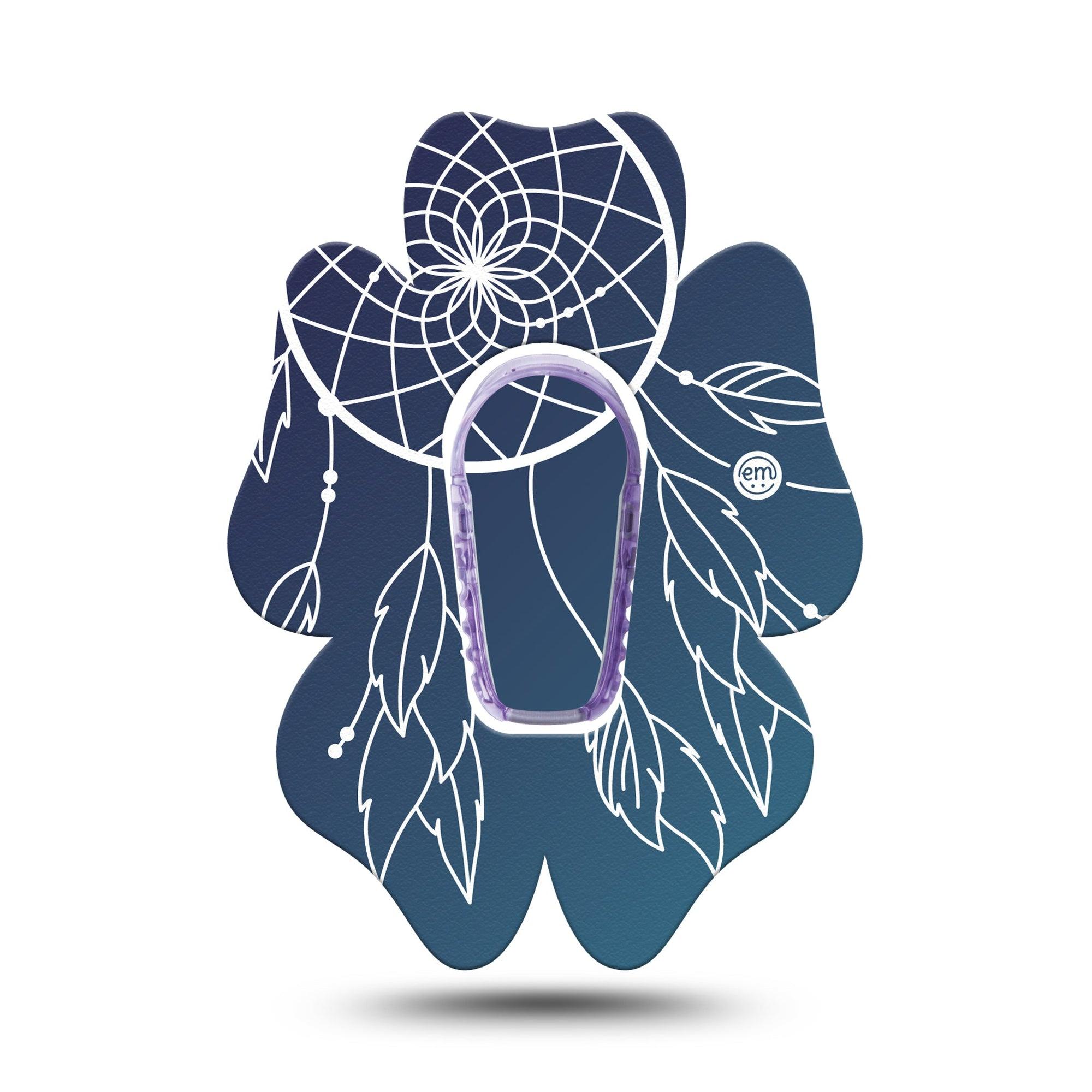 ExpressionMed Blue Dreamcatcher Dexcom G6 Flower Shape Tape Single Tape and Single Sticker Calm Catcher Adhesive Patch Continuous Glucose Monitor Design