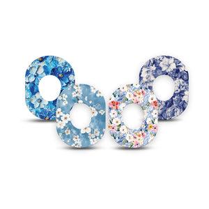 ExpressionMed Blue Petals Dexcom G7 and Dexcom Stelo Glucose Biosensor System Mini, 4-Pack Tape Powder blue florals Fixing Ring Patch for Continuous Glucose Monitor