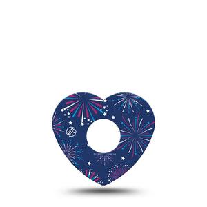 ExpressionMed Night Sky Celebration Freestyle Libre 3 Heart Shape Tape Single Fireworks against Blue Background Patch CGM Design