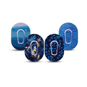 ExpressionMed Deep Currents Variety Pack Dexcom G6 Mini Tape, 4-Pack Tape and 4-Pack Sticker Variety, Navy Blue Patterns, Adhesive Tape CGM Design