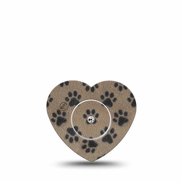 ExpressionMed Fuzzy Pawprints Freestyle Libre, Libre 2 Plus, and Abbott Lingo Heart, Single Tape and Single Sticker Brown paw prints Decorative Adhesive Tape for CGM