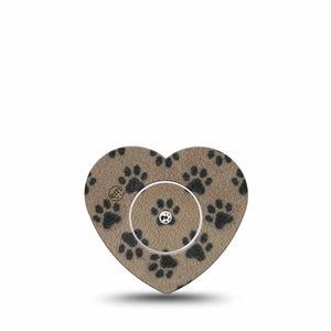 ExpressionMed Fuzzy Pawprints Freestyle Libre, Libre 2 Plus, and Abbott Lingo Heart, Single Tape and Single Sticker Brown paw prints Decorative Adhesive Tape for CGM