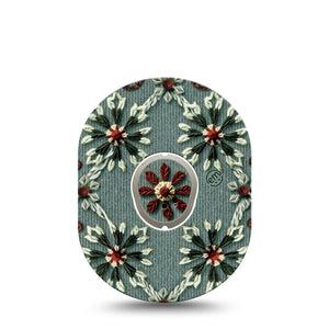 ExpressionMed Green Embroidery Dexcom G7 Sticker and Tape, Dexcom Stelo Glucose Biosensor System,  Threaded Textile Print, Vinyl Sticker and Tape Pairing Continuous Glucose Monitor Design