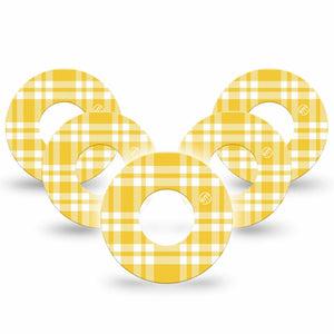 ExpressionMed yellow gingham Freestyle Libre, Libre 2 Plus, and Abbott Lingo, 5-Pack Sunny checker print Decorative Patch for Continuous Glucose Monitor
