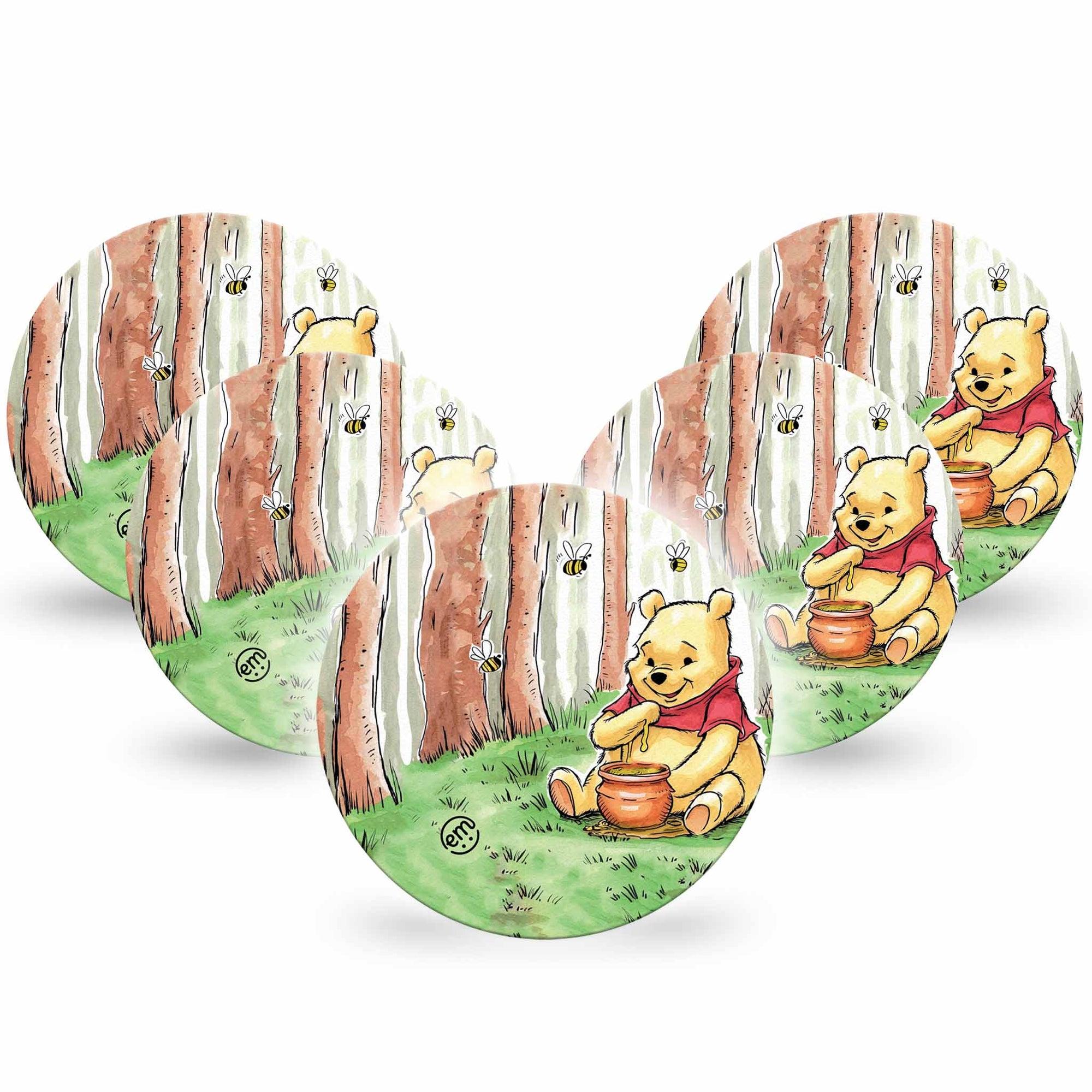 ExpressionMed Winnie the Pooh Freestyle Libre Overpatch, Abbott Lingo,  5-Pack Cute Pooh Bear Fixing Ring Patch CGM Design